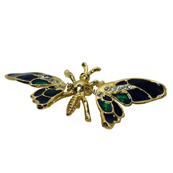 Gold Tone Rhinestone & Enamel Butterfly Brooch With Articulating Wings (5902) - Picture 6 of 6